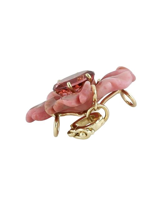 Artisan Red 14K Carved Onyx & Tourmaline Flower Pendant