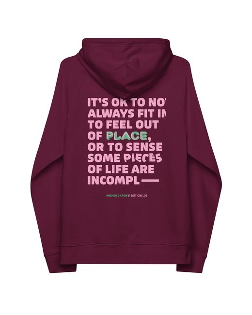 Anchor and Crew Red Burgundy Five It's Ok Editions Organic Cotton Hoodie