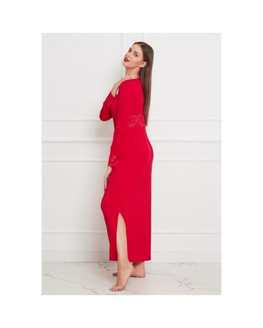 Oh!Zuza Red Maxi Viscose Nightgown With Lace