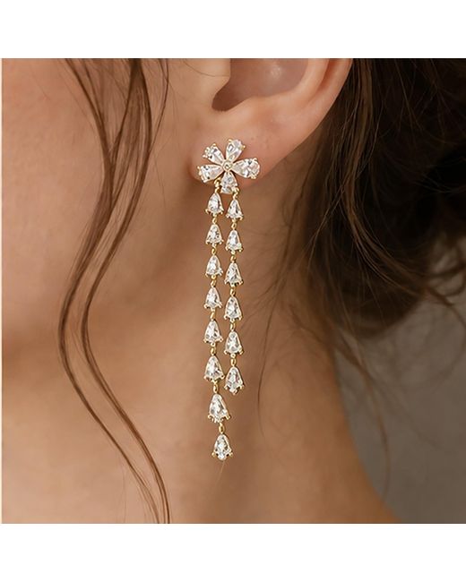 VicStoneNYC Fine Jewelry Green Elegant Vermeil Flower Dangle Earrings – Long Drop Jewelry For