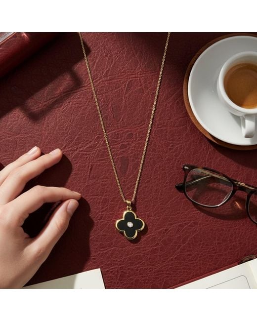 Latelita London Metallic Clover Carved Gemstone Necklace