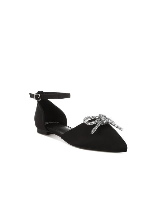 Rag & Co Black Simina Rhinestone Detail Bow Flat Sandals