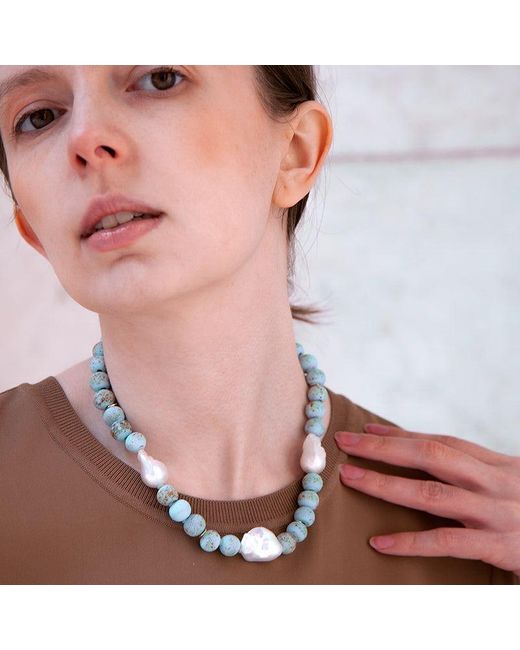 Bombyx House Blue Baroque Pearl & Ceramic Bead Necklace