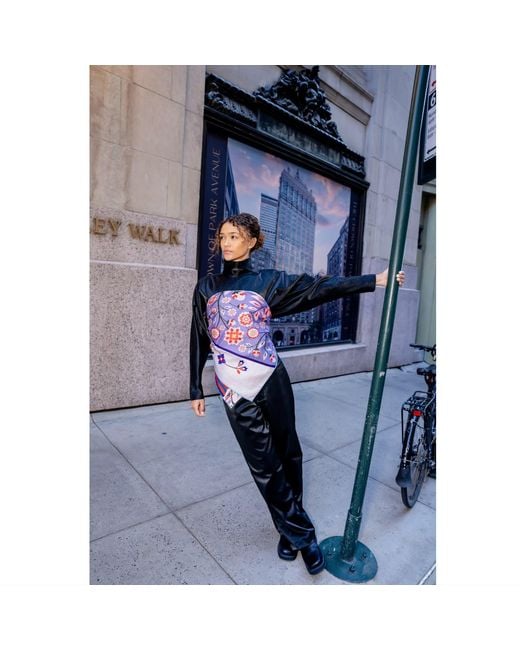 Jessie Zhao New York Blue Double Sided Wool Silk Scarf Of Flower Imagination