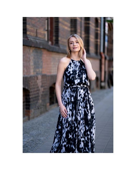 Oh!Zuza Black Neutrals Echo Satin Viscose Rayon Maxi Dress With Belt
