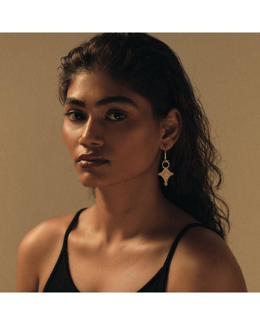 Dhwani Bansal Metallic Cruz Hoop Earrings With Mother Of Pearl