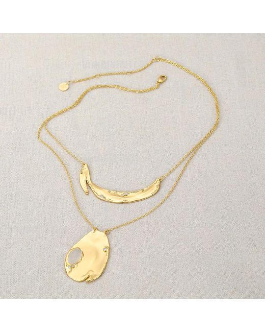 Rare Matters Jewelry Metallic Gemstone Duo Pendant Necklace Clear Quartz