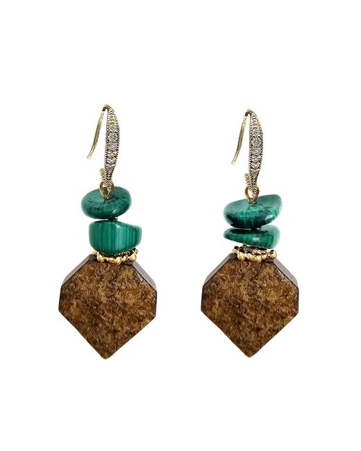 Farra Green Tiger-Eye With Bamboo Coral Earrings