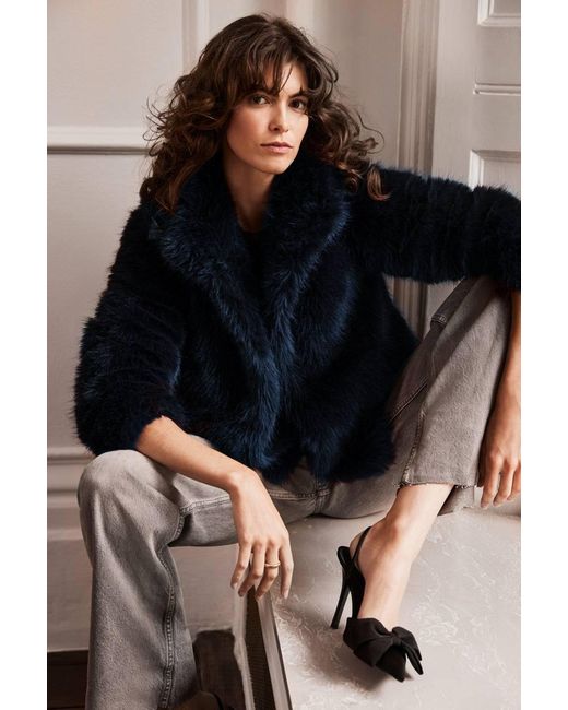 ISSY LONDON Blue Halle Jacket Luxe Vegan Faux Fur