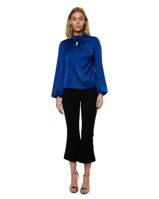 Carloslines Blue Draped Mock Neck Long Sleeve Shirt