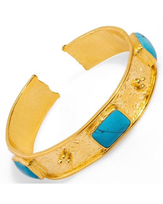 Ebru Jewelry Metallic Turquoise Gemstone Antique Gold Cuff Bracelet