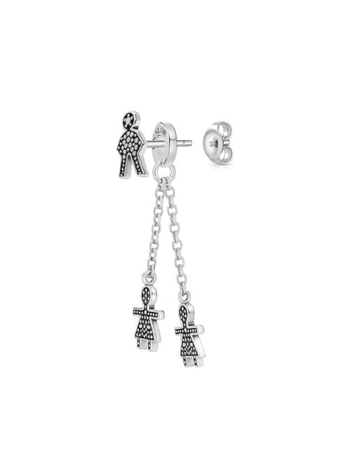 Unaloe White Sterling Pavé Effect Double Chain Drop Earrings Charms Jewelry For