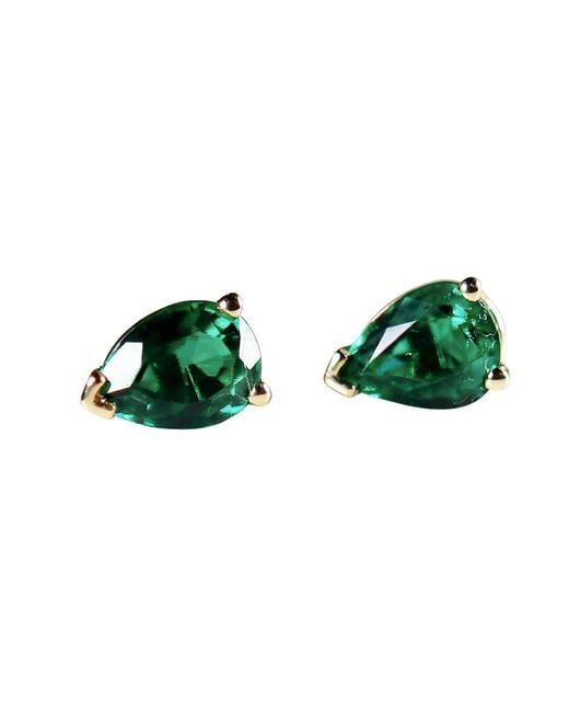 Melt'm Jewelry Green 14K Pear Lab Grown Emerald Stud Earrings, Teardrop Gemstone Earrings