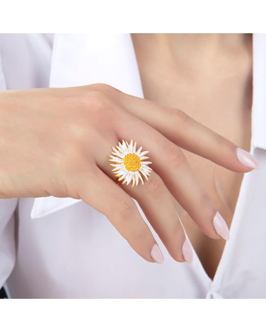 Milou Jewelry White Sunflower Adjustable Ring