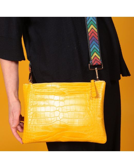 SJW BAGS LONDON Yellow Croc-Embossed Leather Bag
