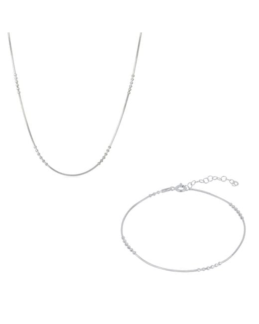 Spero London Metallic Sterling Bracelet & Necklace Set Small Beaded