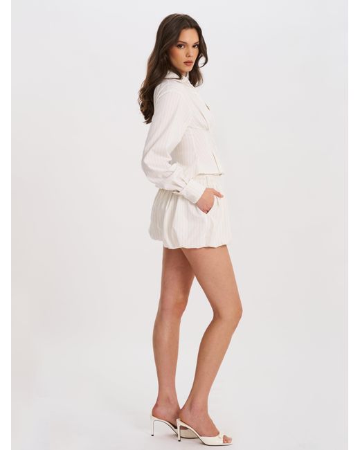 Miss Circle New York White Sylvie Pinstripe Bubble Shorts