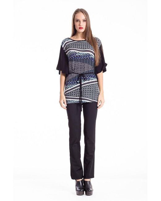 Conquista Black Striking Print Tie Waist Top