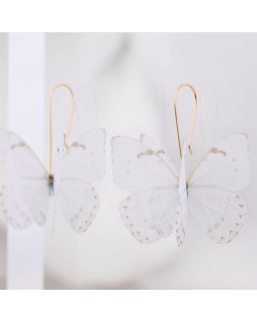 Oana Savu White Bridal Silk Butterfly Dangle Earrings