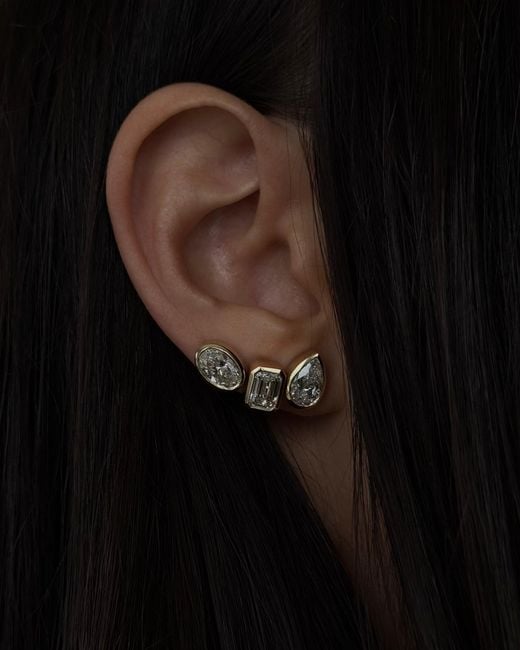 Öugie Metallic The Pear Diamond Bezel Studs