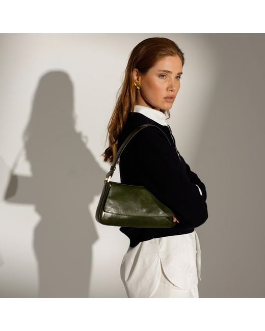 Time Resistance Green Leather Baguette Handbag For