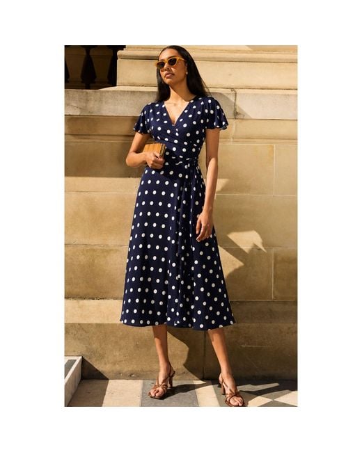 SACHA DRAKE Blue Reverse Wrap Midi Dress