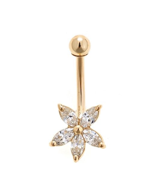 Zahav Jewelry Metallic 14K Solid 14G Flower Cz Belly Ring