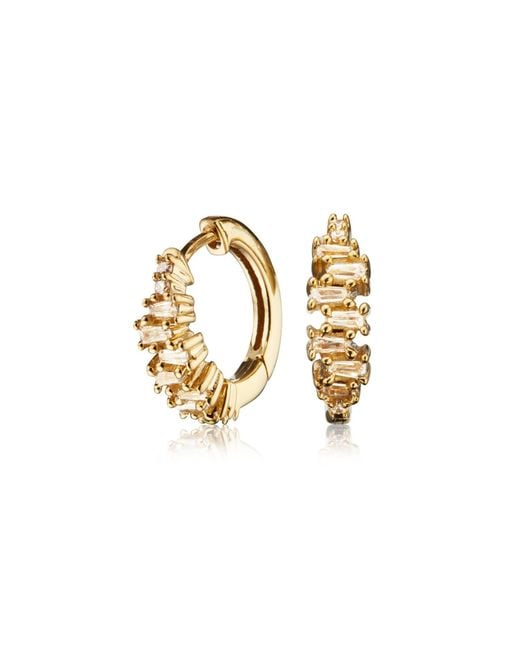 Lily & Roo Metallic Small Stacked Baguette Diamond Style Huggie Hoop Earrings