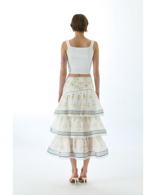 We Are Kindred White Cynthia Silk Tiered Midi Skirt