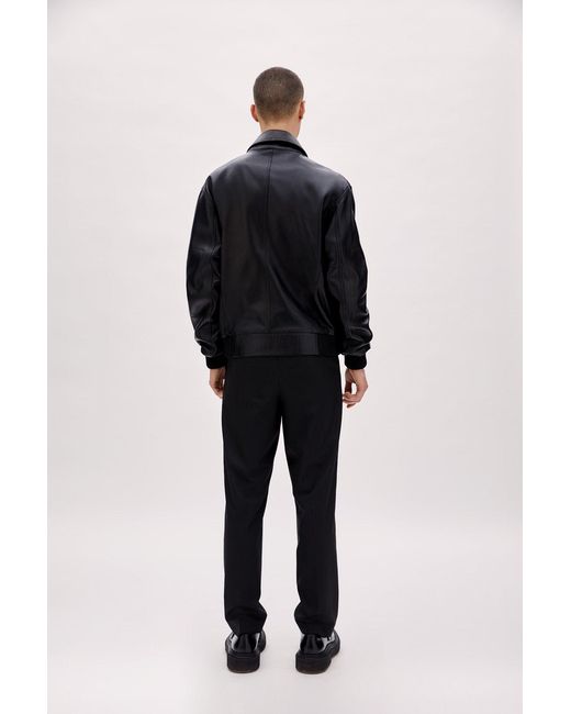 Pcfg Black Bomber Leather Jacket for men