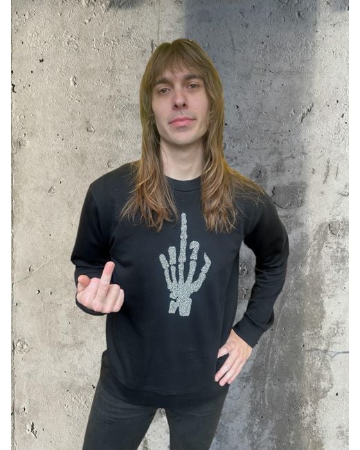 Any Old Iron Blue Beaded Skull Finger Sweatshirt for men