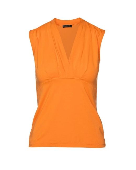 Conquista Orange Faux Wrap Sleeveless Top