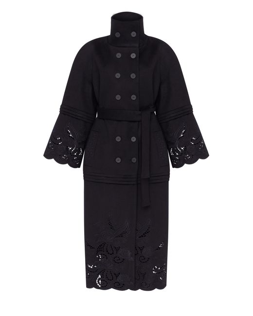 Annabo Black Rose Eclipse Wool & Cashmere Eyelet Coat