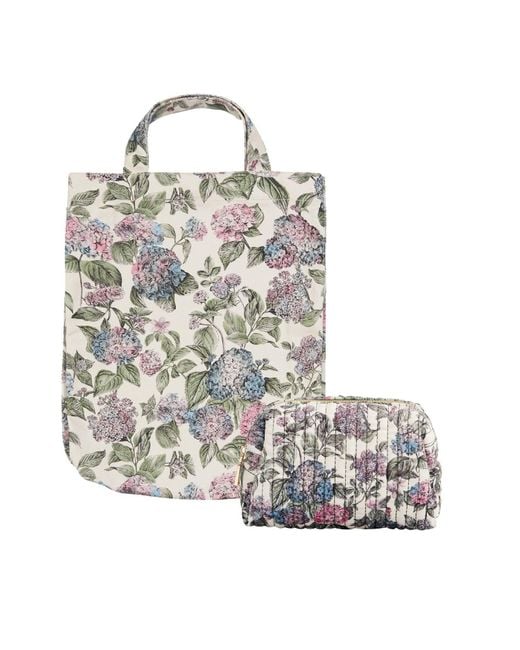Fable England Metallic Neutrals Hydrangea Shopper Tote Bag & Hydrangea Small Quilted Makeup Bag Set
