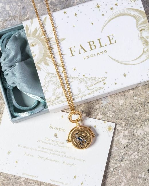 Fable England Metallic Scorpio Zodiac Spinner Necklace
