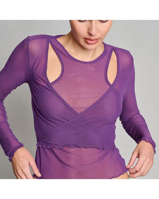 Love and Nostalgia Purple Wrap It Up Mesh Top