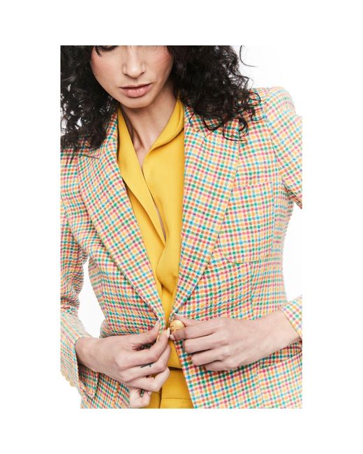 The Extreme Collection Green Single Breasted Multicolour Plaid Cotton Blend Blazer With Three Patch Pockets Raven