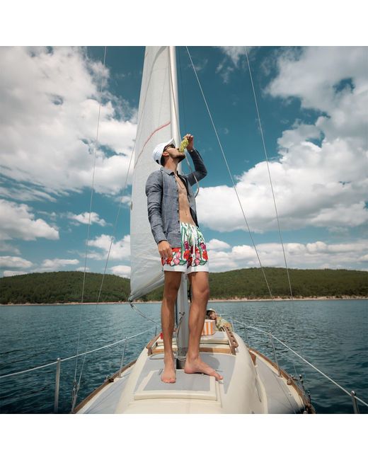 Maison Tangerine White Tulips Flower Swim Shorts for men