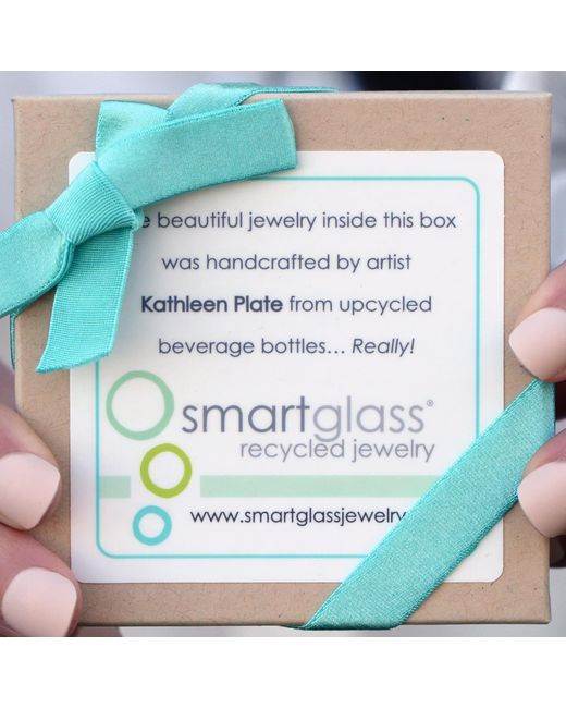Smart Glass Jewelry Metallic Recycled Sake Bottle Cube Necklace Sterling Periwinkle