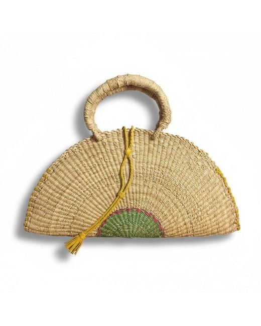 Sokona Metallic Neutrals Half-Moon Handwoven Basket Bag – Natural Straw