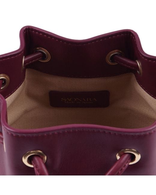 Saonara Brand Purple Mini Bucket Bag Berry Leather