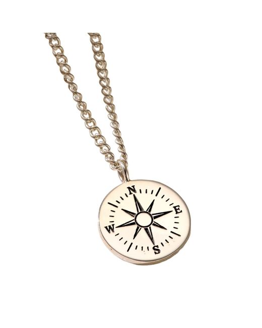 Posh Totty Designs Metallic Sterling Travel Compass Necklace On Curb Chain for men
