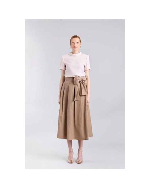 The Extreme Collection Natural Neutrals Camel Midi Skirt Taffeta With Waist Tie