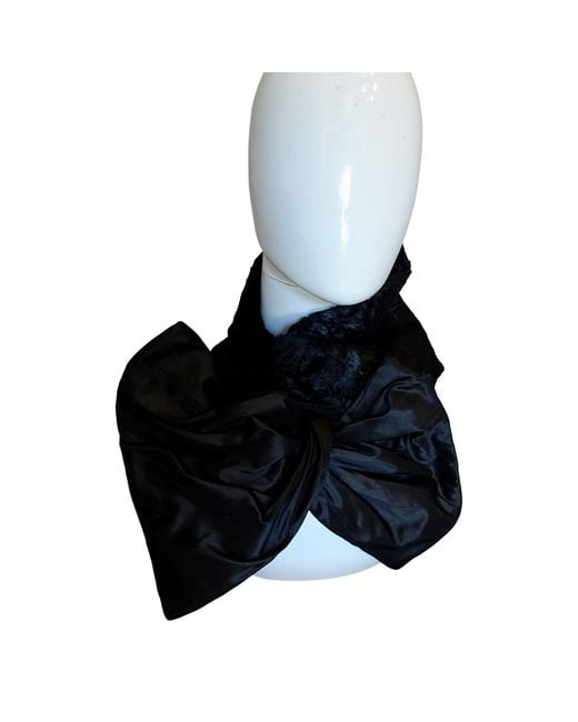Romer Millinery Black Twisturban Turban Faux Fur & Silk Shantung
