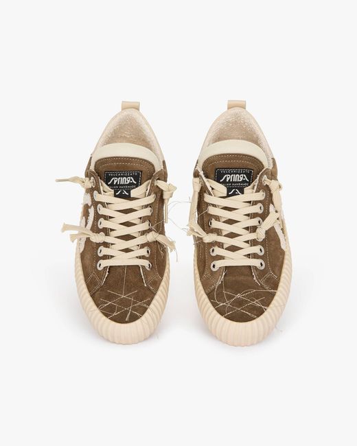 Springa | Unique Vulcanized Sneakers Italian Handmade Natural Wavy Suede Taupe Embroidery Sneakers for men