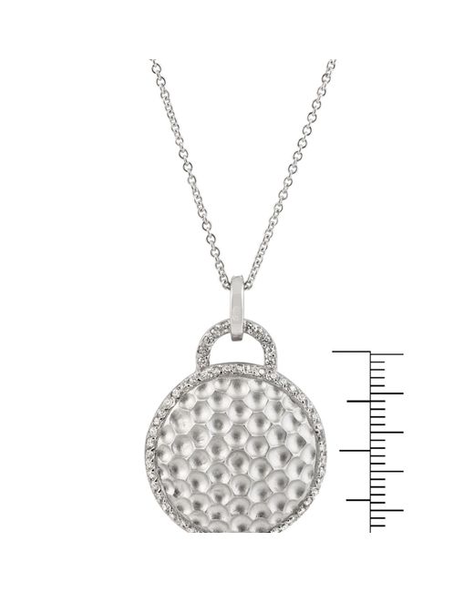 Genevive Jewelry White Sterling Silver Rhodium Plated Round Hammered Drop Pendant