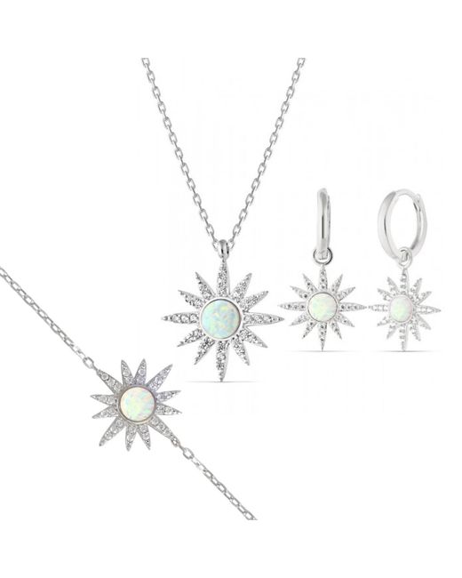 Spero London Metallic Opal Sun Sterling Necklace Earring & Bracelet Set