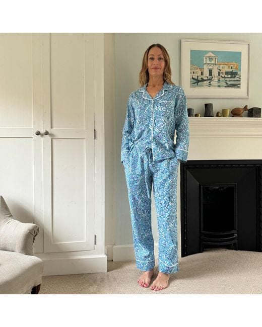 Lime Tree Design Blue Floral Cotton Pyjamas