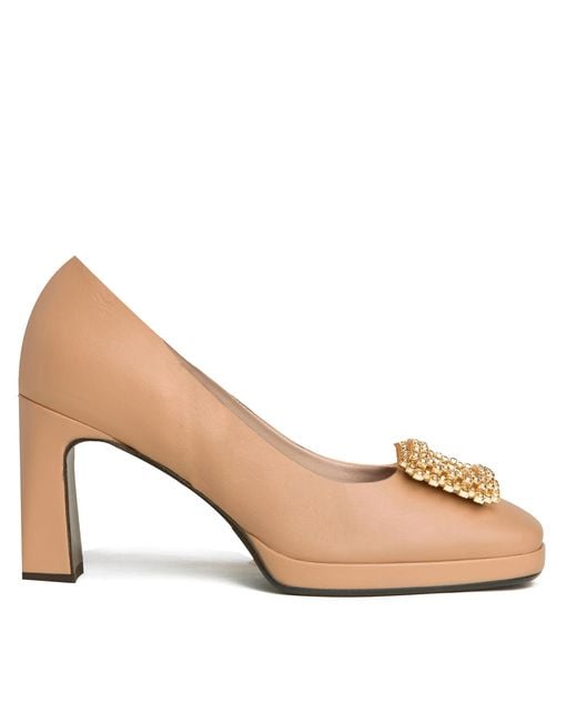 Beautiisoles by Robyn Shreiber Made in Italy Metallic Neutrals Clementine With Rhinestones Platform Dressy Leather Pump