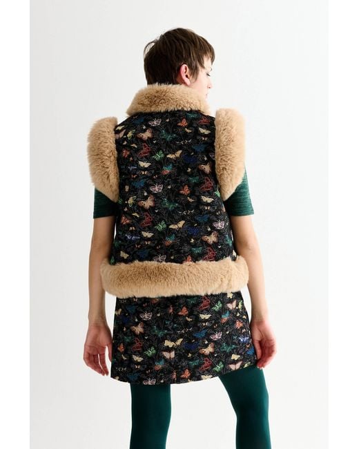 Louche Multicolor Dominica Butterfly Ball Jacquard Faux Fur Trimmed Waistcoat – Multicoloured